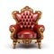 Regal Red Velvet Armchair with Golden Accents Isolated on White. Generative ai