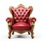 Regal Red Velvet Armchair with Golden Accents Isolated on White. Generative ai