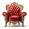 Regal Red Velvet Armchair with Golden Accents Isolated on White. Generative ai