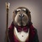 A regal walrus wearing a monocle and a velvet jacket, posing for a portrait with a scepter3