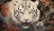 A regal white tiger prowling through a dense forest, its eyes gleaming with intensity by AI generated