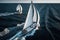 Regatta sailing ship yachts with white sails at opened sea in windy condition. AI Generation