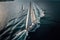Regatta sailing ship yachts with white sails at opened sea in windy condition. AI Generation
