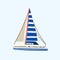 Regatta, yacht or sea sailboat sailing in the sea or ocean with minimalistic striped sail. Vacation or maritime. Flat