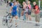 Regensburg, Bavaria, Germany, August 06, 2017, 28th Regensburg Triathlon 2017, Downswing of a bike racer in the transition area