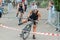 Regensburg, Bavaria, Germany, August 06, 2017, 28th Regensburg Triathlon 2017, Downswing of a bike racer in the transition area