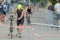 Regensburg, Bavaria, Germany, August 06, 2017, 28th Regensburg Triathlon 2017, Downswing of a bike racer in the transition area