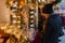 Regensburg, Bavaria, Germany, November 27, 2017: Family on a stall on Christmas market in Regensburg, Germany