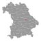 Regensburg city red highlighted in map of Bavaria Germany