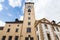 Regensburg clock tower facade under cloudy sky