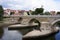 Regensburg, Germany - August 23, 2020 - just renovated stone bridge from the 12th century