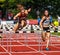 Regensburg, Germany - July 20, 2019: bavarian athletics championship, hurdle race