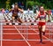 Regensburg, Germany - July 20, 2019: bavarian athletics championship, hurdle race