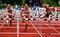 Regensburg, Germany - July 20, 2019: bavarian athletics championship, hurdle race