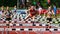 Regensburg, Germany - July 20, 2019: bavarian athletics championship, hurdle race