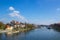 Regensburg, medieval riverside by the Danube river, blue sky