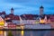 Regensburg. View of the old historical part of the city at dawn.