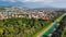 Reggia di Caserta, Italy. Aerial view of famous royal building gardens from a drone in summer season