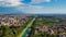 Reggia di Caserta, Italy. Aerial view of famous royal building gardens from a drone in summer season