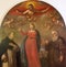 REGGIO EMILIA, ITALY - APRIL 12, 2018: The painting of Virgin Mary, Jesus and St. Peter the Martyr and Saint Vincent de Paul