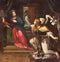 REGGIO EMILIA, ITALY - APRIL 13, 2018: The detail of painting of Annunciation in chruch Chiesa di Santi Giacomo e Filippo