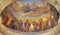 REGGIO EMILIA, ITALY - APRIL 13, 2018: The fresco of Jesus and the apostles in main apse of church Chiesa di San Pietro by A. Govi