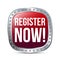Register Now Button, Register Here, Badge, Emblem, Seal, Push Button, Realistic 3D Shiny And Glossy Registration Button Reflection