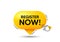 Register now chat bubble with hand cursor. Registration button with click here finger icon. Vector