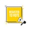 Register to vote megaphone yellow banner in 3D style on white background. Vector illustration.