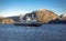 A regular passenger ferry is crossing Frafjord on Lauvvik-Oanes route popular among tourists visiting Preikestolen or Pulpit Rock