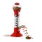 A regular red vintage gumball dispenser machine made of glass an