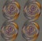 Regular spirals pattern silver gray and gold with purple outlines vertically
