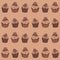 Regular vector pattern with chocolate cupcakes on beige background