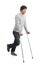 Rehabilitation of an adult man walking with crutches