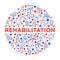 Rehabilitation for disabled concept in circle with thin line icons: magnetic therapy, laser, massage, lymphatic drainage,