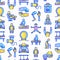 Rehabilitation for disabled seamless pattern  with thin line icons: magnetic therapy, laser, massage, lymphatic drainage,