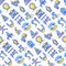 Rehabilitation for disabled seamless pattern  with thin line icons: magnetic therapy, laser, massage, lymphatic drainage,