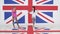 Rehearsal of two charismatic girls actively dance on background of british flag