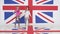 Rehearsal of two charming girls dancing on background of british flag