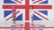 Rehearsal of two charming women dancing on background of UK flag texture.