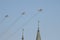 Rehearsal of the Victory Day celebration WWII. The airshow on the Red Square. Group of Sukhoi Su-24 Fencer is a supersonic, al