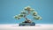 Reimagined Classical Forms: 3d Rendering Bonsai Tree On Blue Background