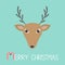 Reindeeer head. Merry christmas. Candy cane. Cute cartoon funny deer face with horns. Blue winter background. Isolated. Greeting c