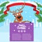 Reindeer cartoon showing or holding blank billboard.