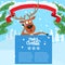 Reindeer cartoon showing or holding blank billboard.