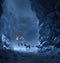 Reindeer in the dark snow near hill illustration Animation