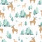 Reindeer Forest in the Winter Vector Illustration Pattern