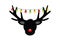 Reindeer head silhouette with red nose and christmas lights deco