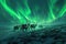 A reindeer herd at the tundra under the glow of the Northern Lights. Generative AI