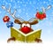 Reindeer reading a book. Deer with a book for Christmas